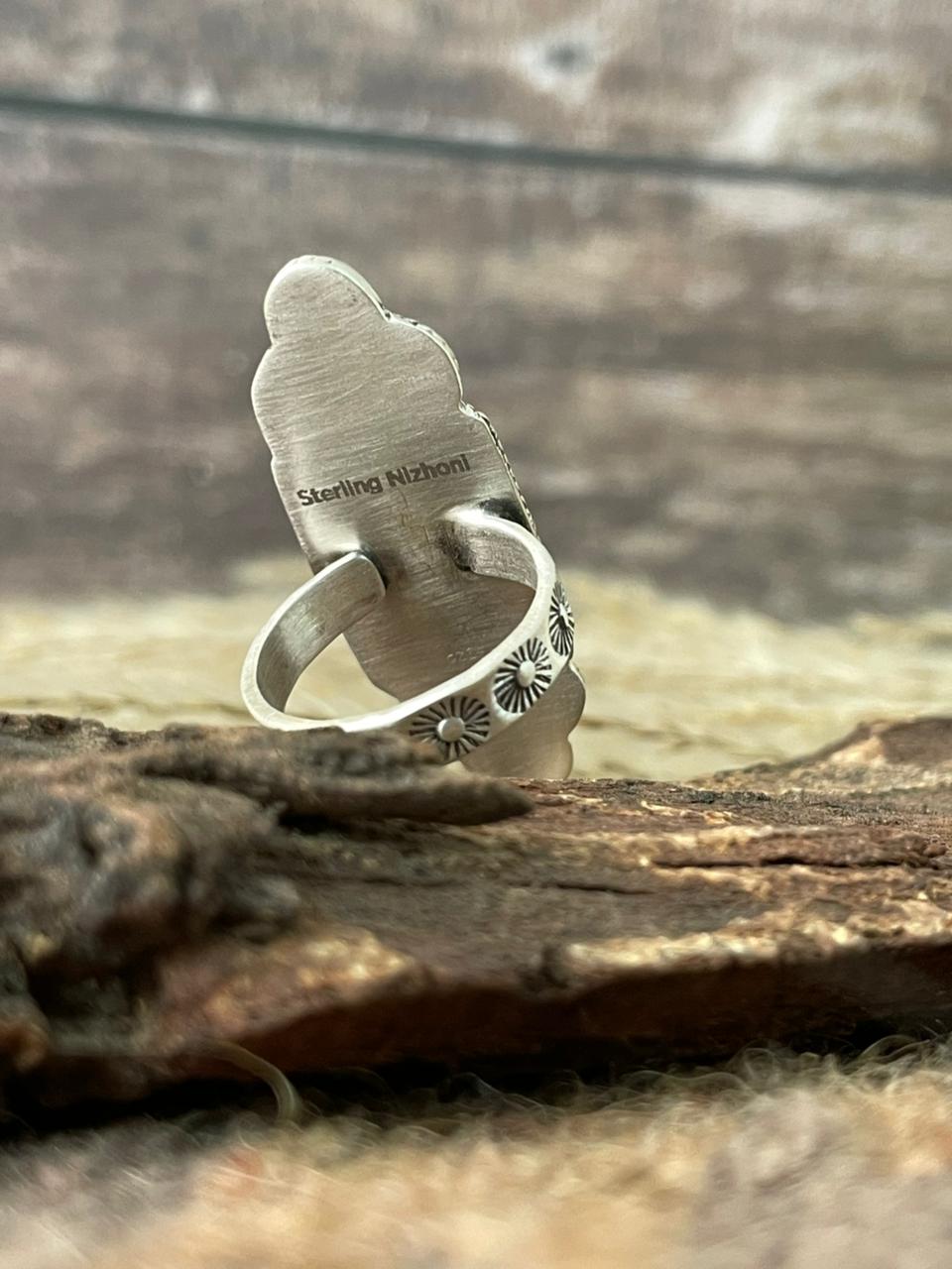 Handmade Sterling Silver Wild Horse Magnesite with Kingman Turquoise Adjustable Ring "Signed Nizhoni"