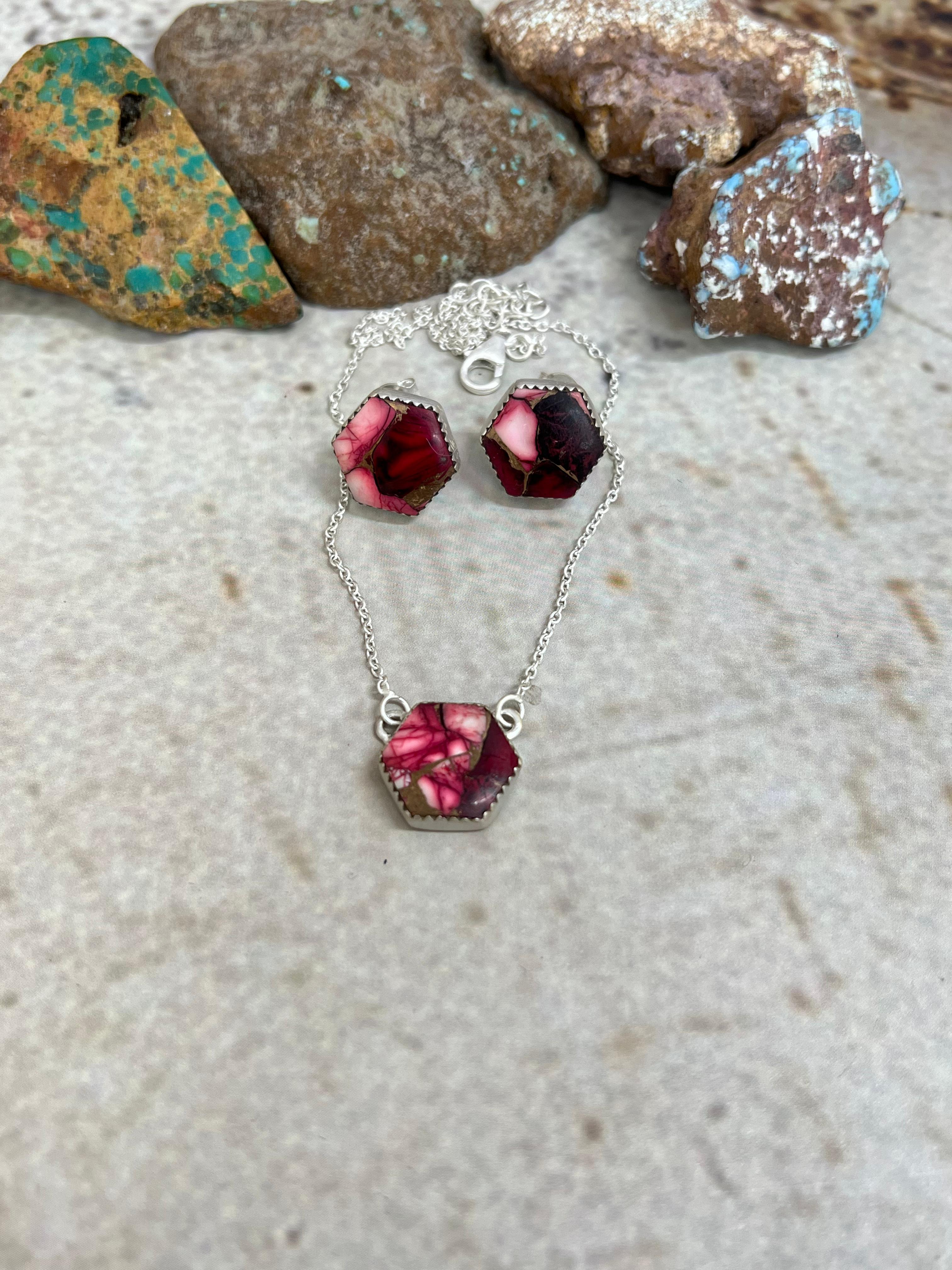 Handmade Sterling Silver Dahlia Rose Necklace Earrings Set with Signed Nizhoni (6)