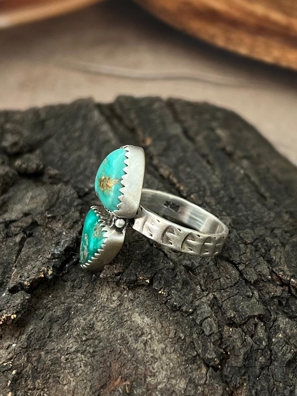 Handmade Sterling Silver Number 8 Turquoise Adjustable Ring "Signed Nizhoni"