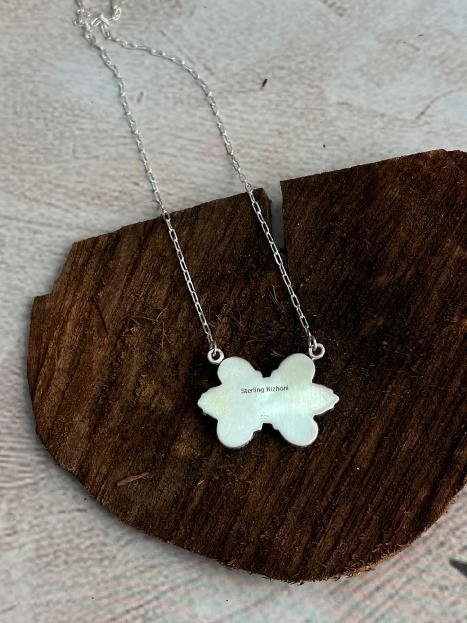 Handmade Sterling Silver White Buffalo Necklace "Signed Nizhoni"