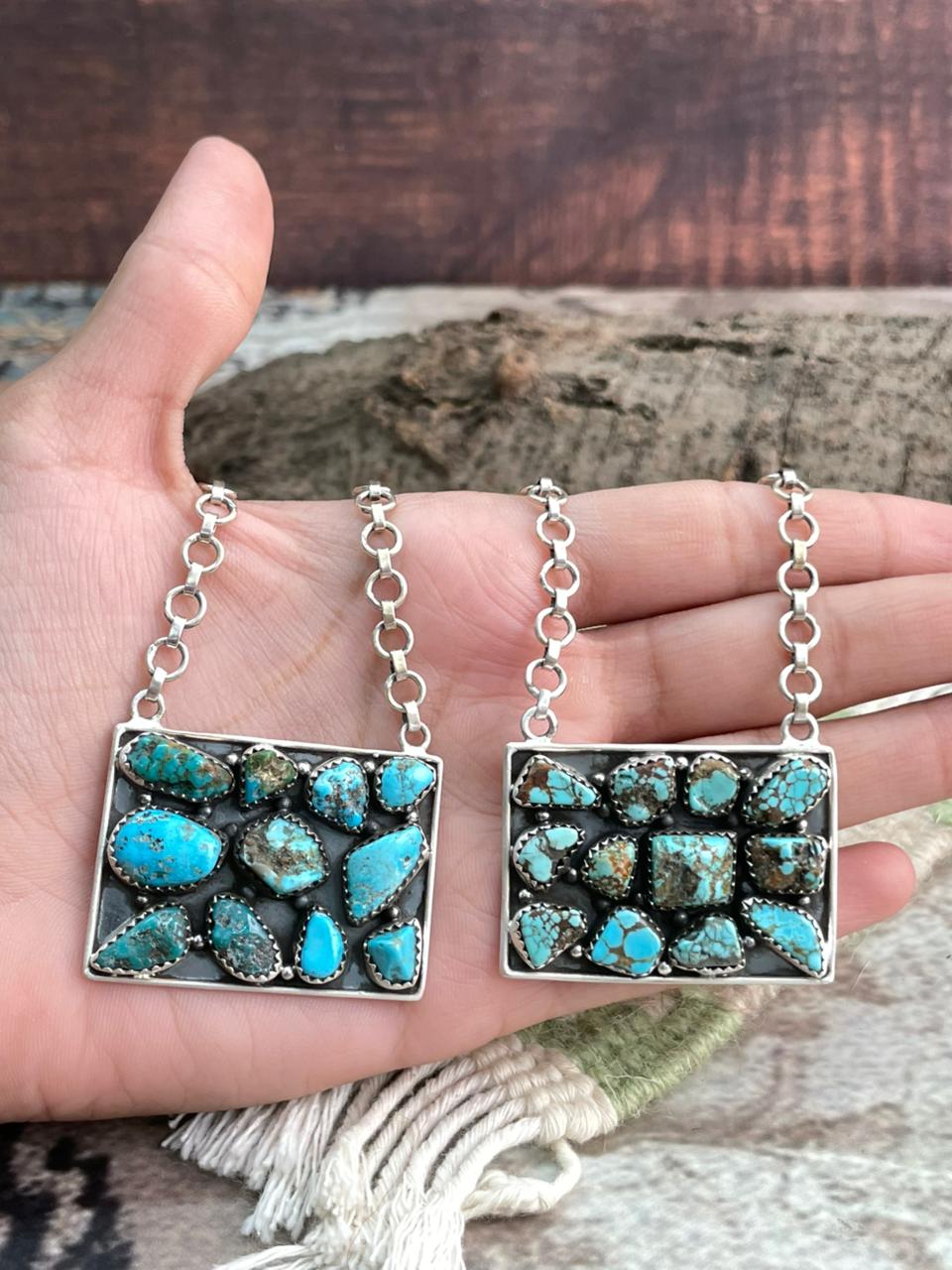 Handmade Sterling Silver Blue Bird Turquoise, Number 8 Turquoise Necklace "Signed Nizhoni"