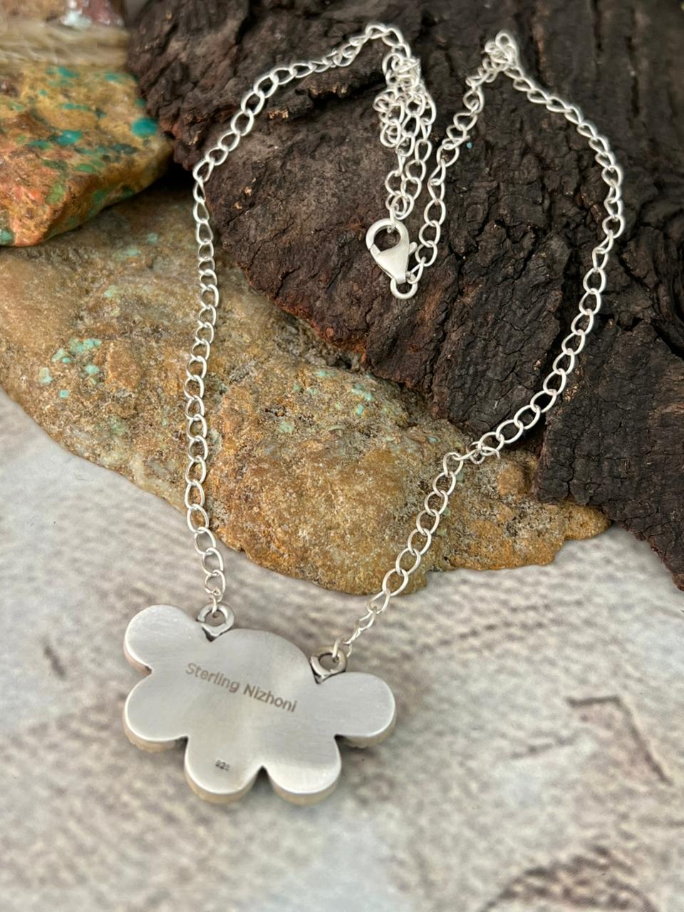 Handmade Sterling Silver White Buffalo Necklace "Signed Nizhoni"