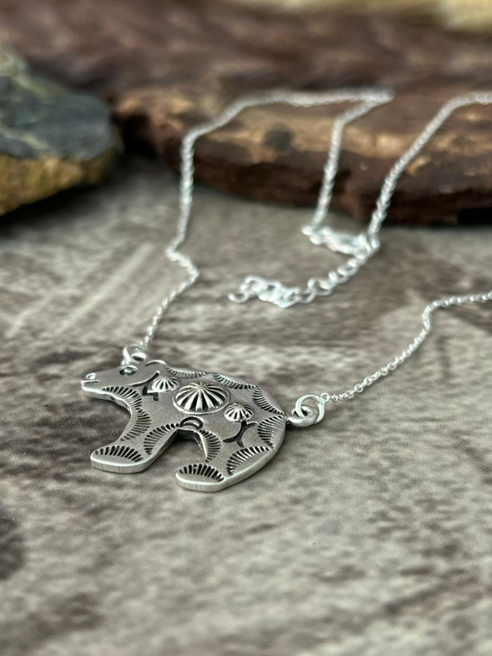 Handmade Sterling Silver Bear Necklace "Signed Nizhoni"
