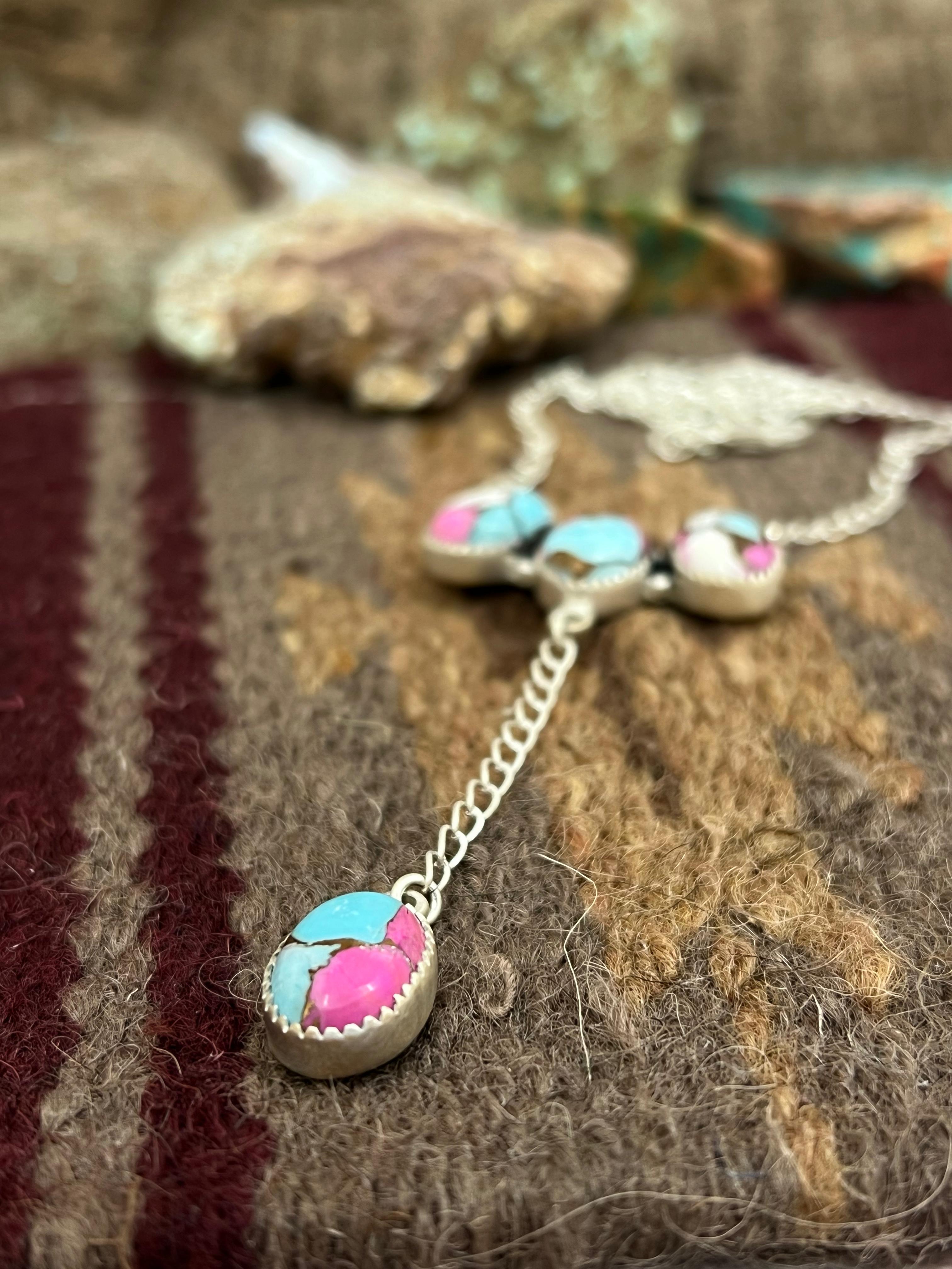 Handmade Sterling Silver Cotton Candy Turquoise Necklace with Signed Nizhoni
