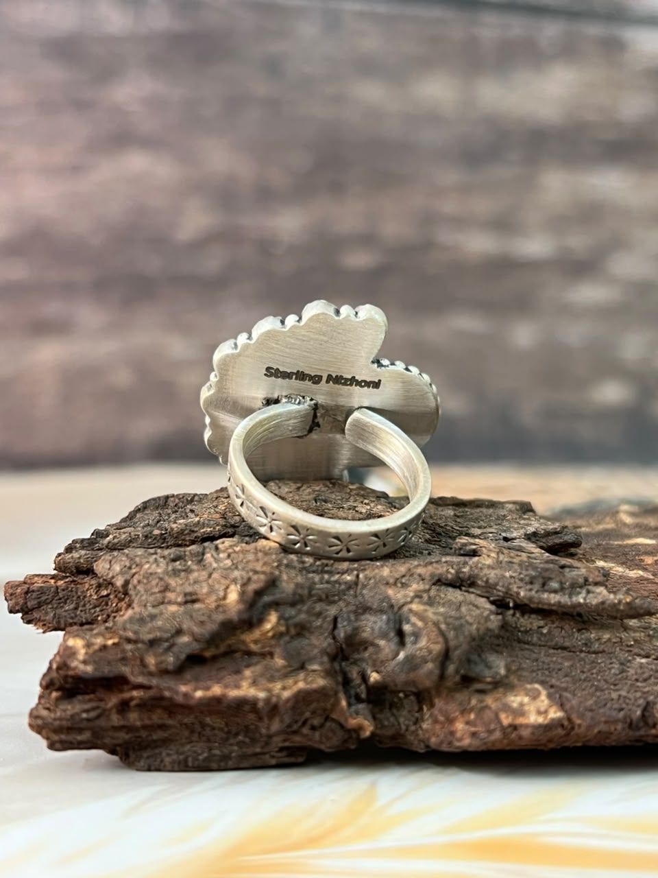 Handmade Sterling Silver White Buffalo Adjustable Ring Signed Nizhoni