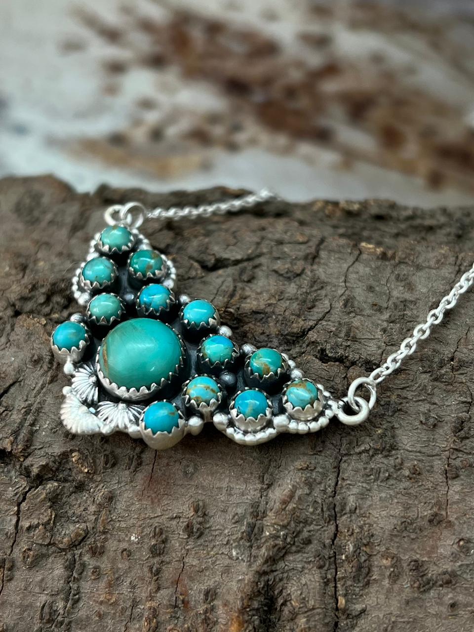 Handmade Sterling Silver Kingman Turquoise Necklace "Signed Nizhoni"