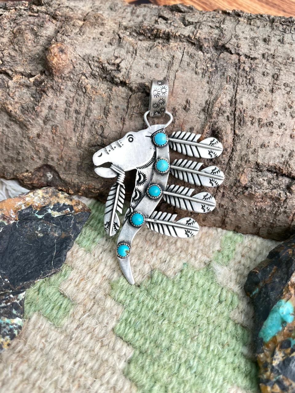 Handmade Sterling Silver Kingman Turquoise Pendant "Signed Nizhoni"