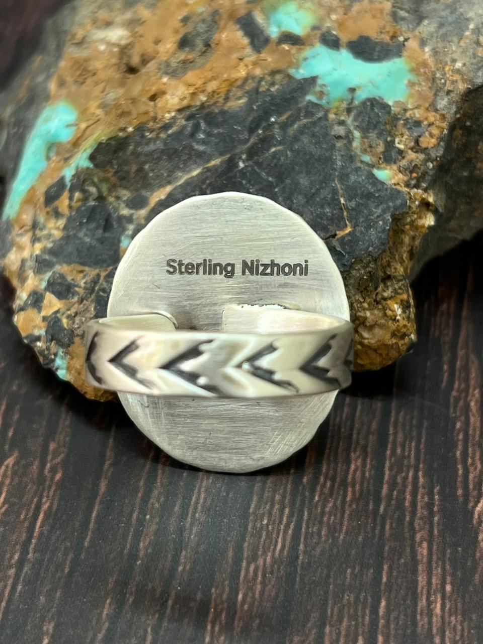 Handmade Sterling Silver Emerald Valley Adjustable Ring "Singed Nizhoni"