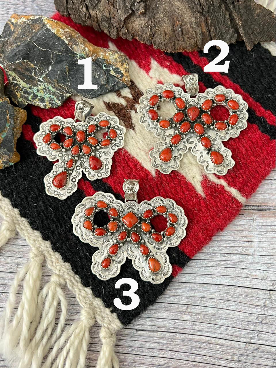 "Christmas Collection" Handmade Sterling Silver Coral Pendant "Signed Nizhoni"