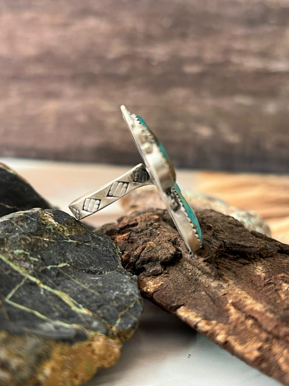 Handmade Sterling Silver Royston Ribbon Turquoise Butterfly Adjustable Ring "Signed Nizhoni"