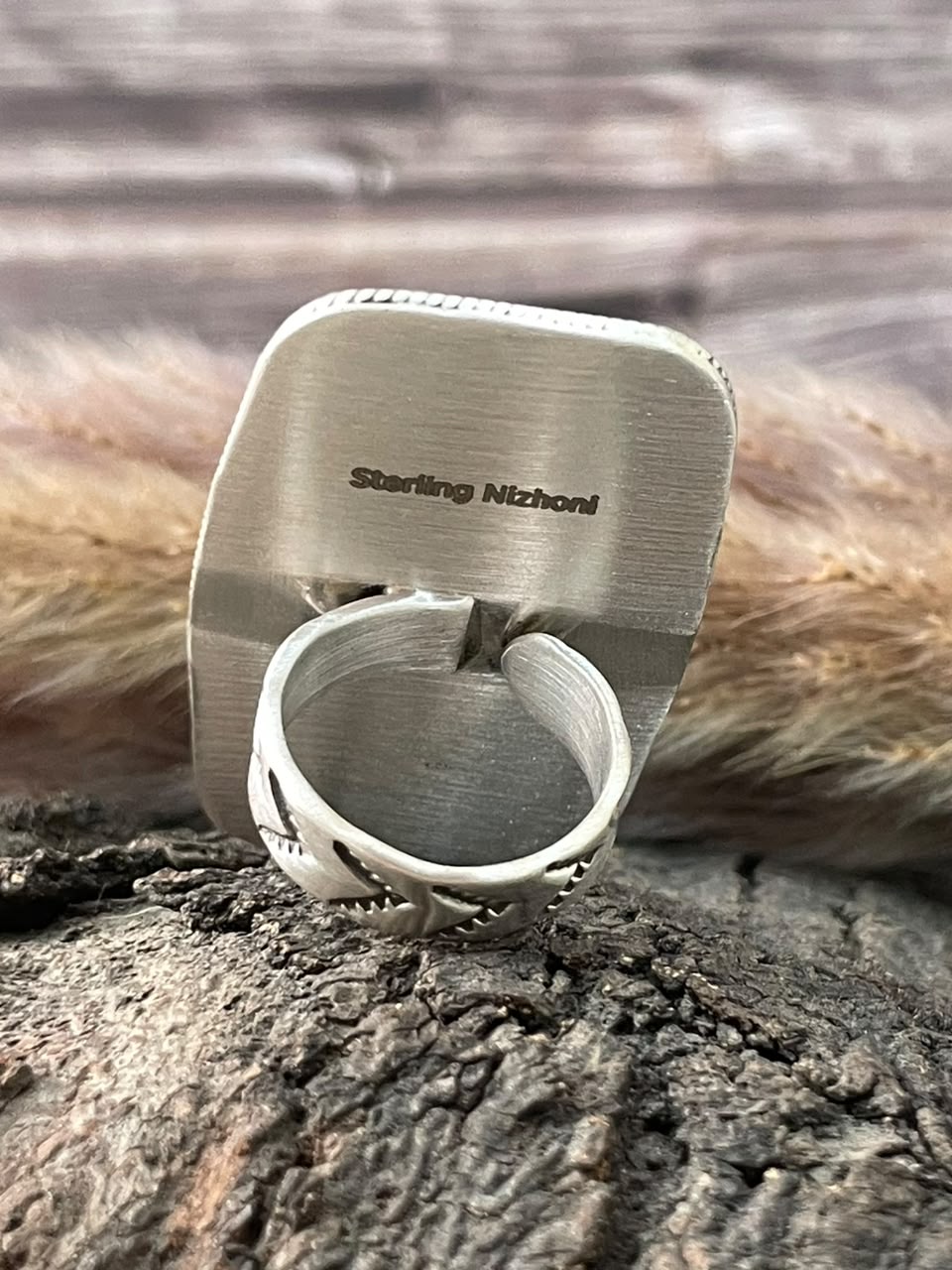 Handmade Sterling Silver Paloma Turquoise Adjustable Ring Signed Nizhoni