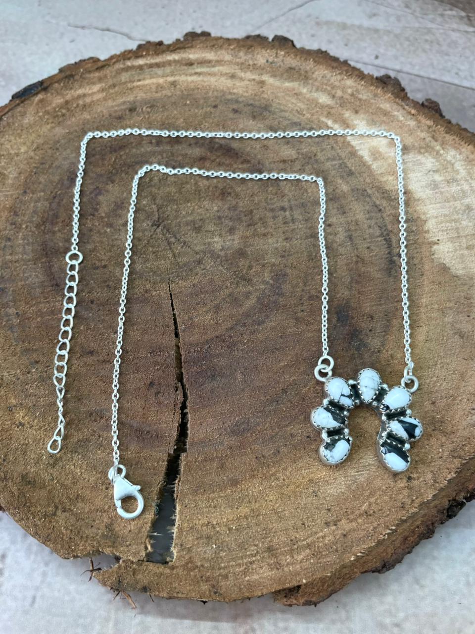 Handmade Sterling Silver White Buffalo Naja Necklace "Signed Nizhoni"