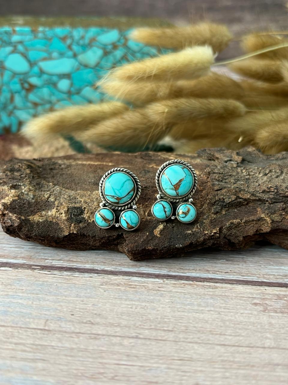 Handmade Sterling Silver Mint Dahlia Collection: Post Stud Earrings "Signed Nizhoni"