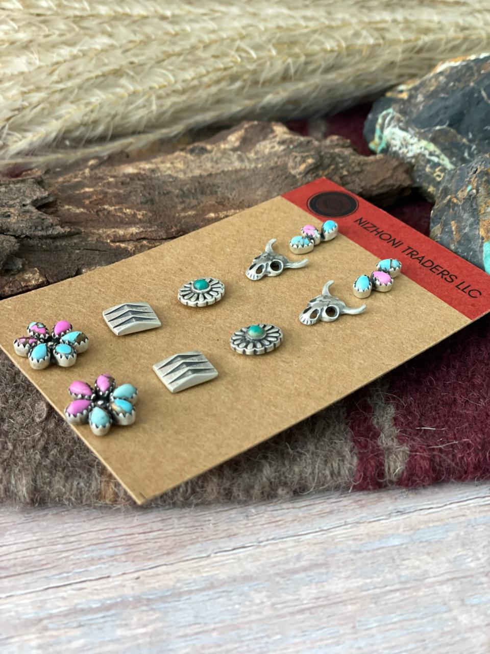 Handmade Sterling Silver, Cotton Candy and Kingman Post Studs Earrings Set