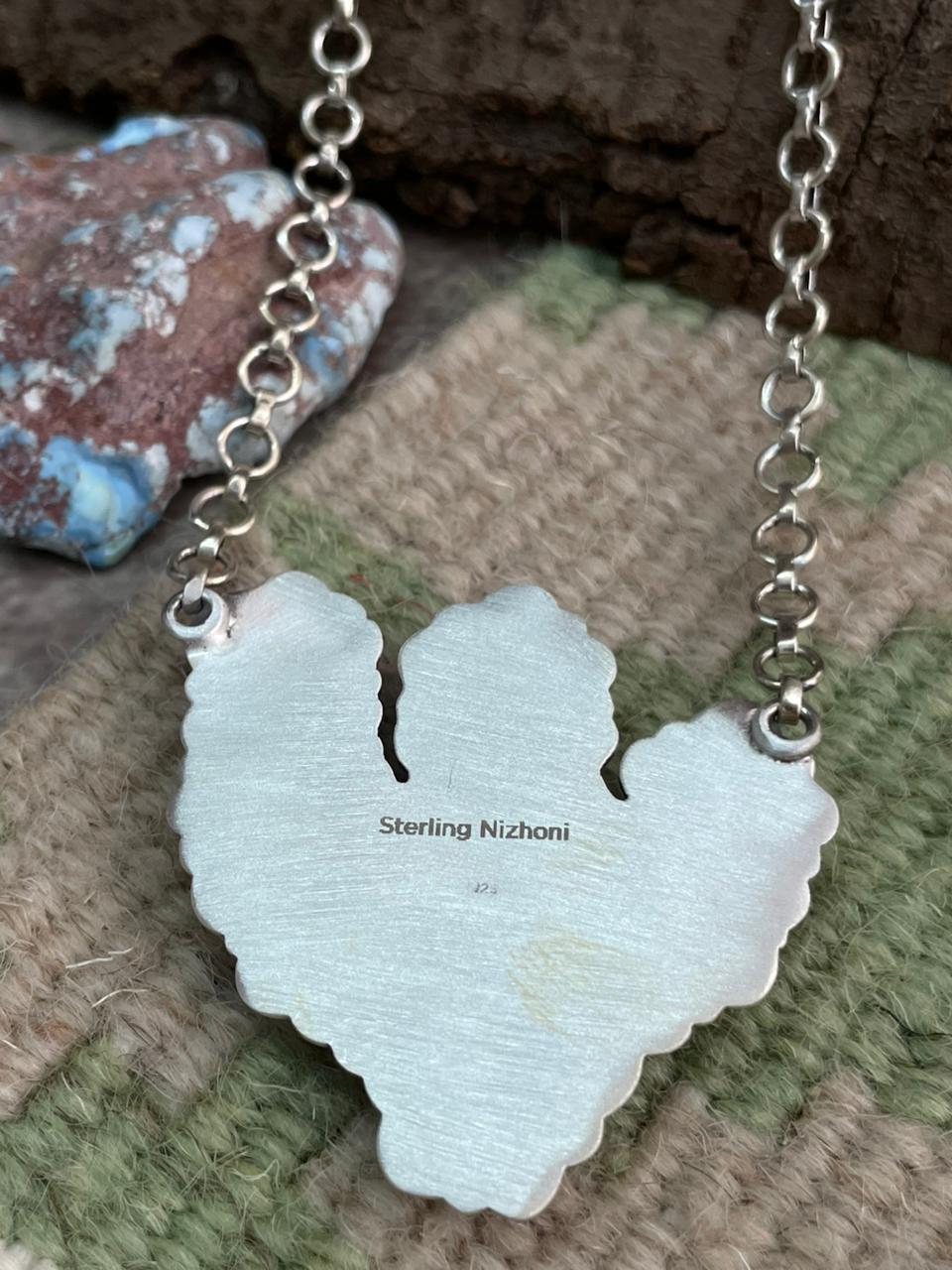 Handmade Sterling Silver Golden Hills Turquoise Cactus Necklace "Signed Nizhoni"