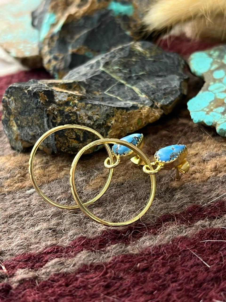 “The Golden Collection” Handmade Natural Golden Hills Turquoise Post Dangle Earrings