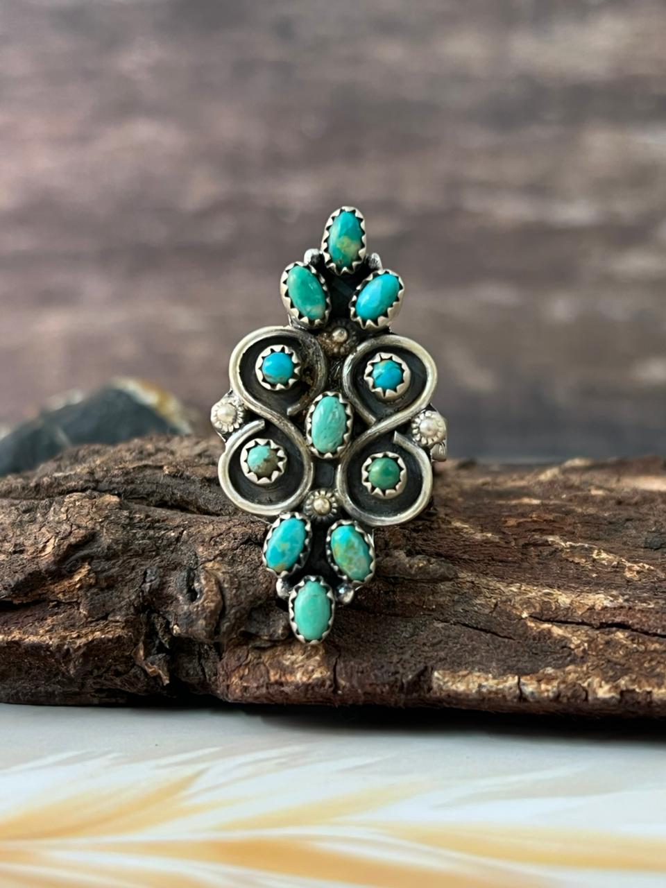 Handmade Sterling Silver Kingman Turquoise Adjustable Ring "Signed Nizhoni"