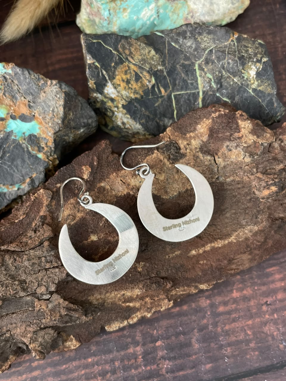 Handmade Sterling Silver Kingman Turquoise NFR Collection: Hook Dangle Earrings Signed Nizhoni