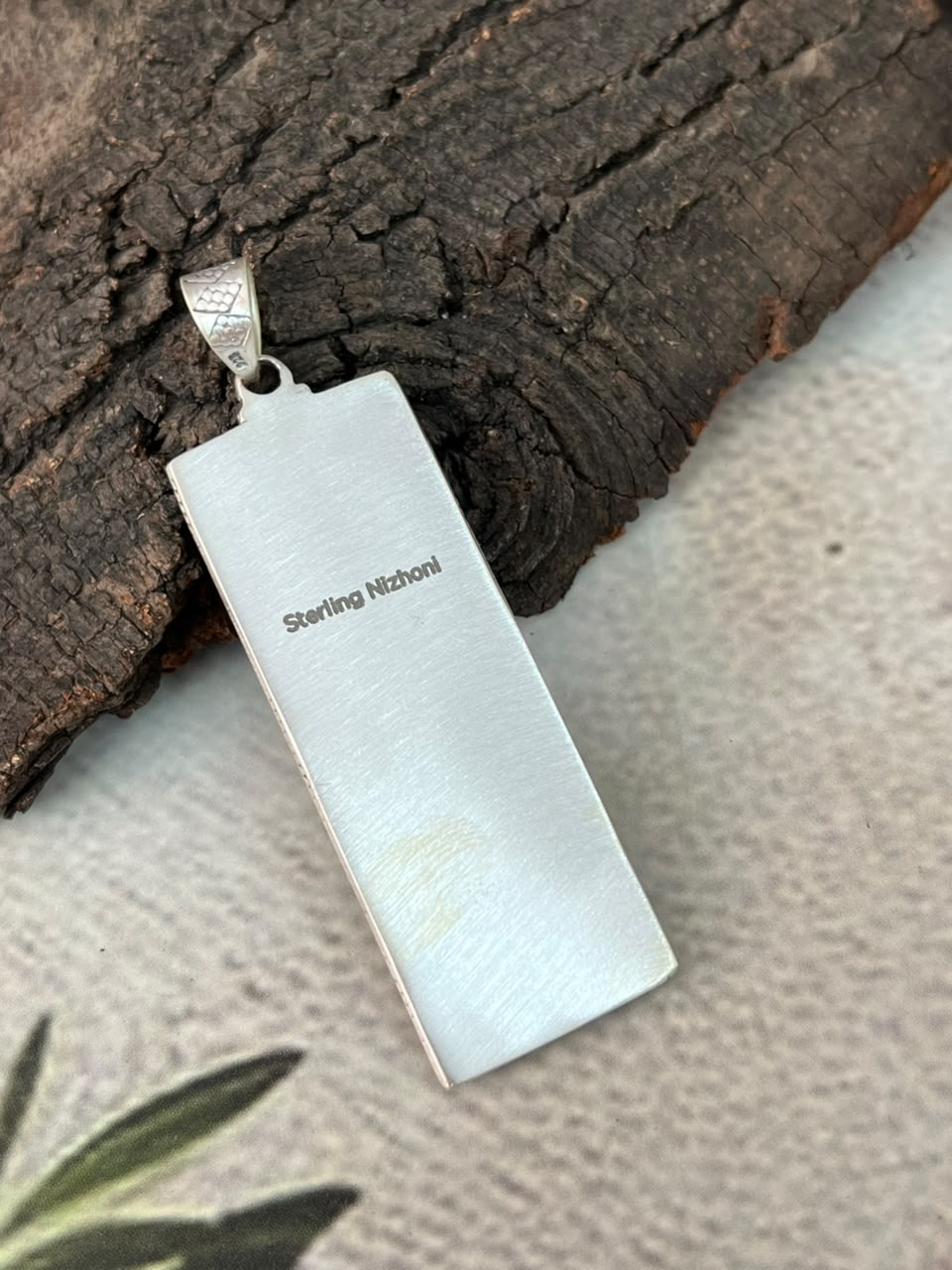 Handmade Sterling Silver Kingman Turquoise Bar Pendant Signed Nizhoni