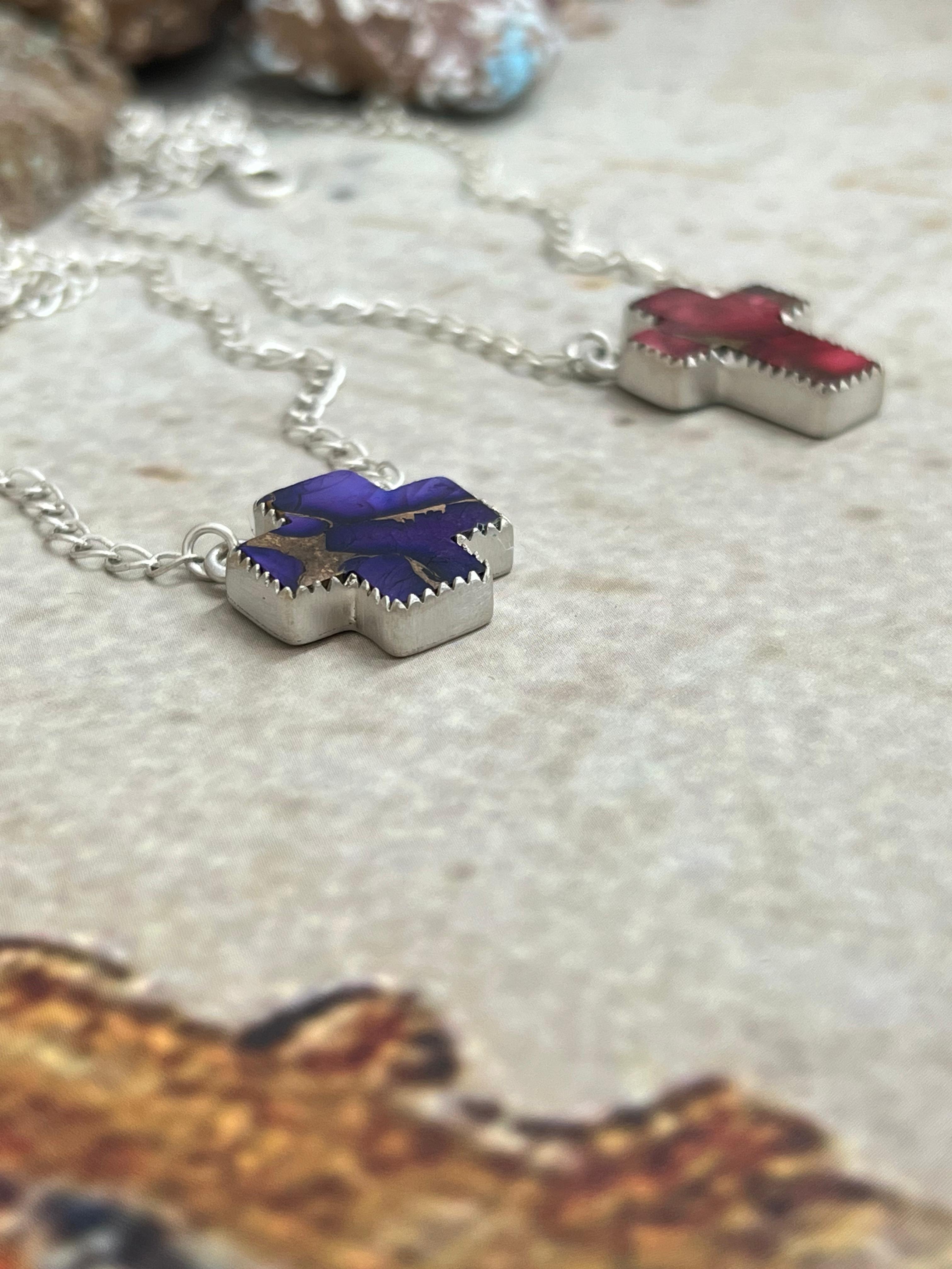 Handmade Sterling Silver Grape Dahlia, Dahlia Rose Cross Necklace with Signed Nizhoni (4)