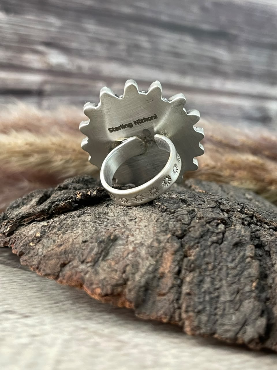 Handmade Sterling Silver Kingman Turquoise Adjustable Ring Signed Nizhoni
