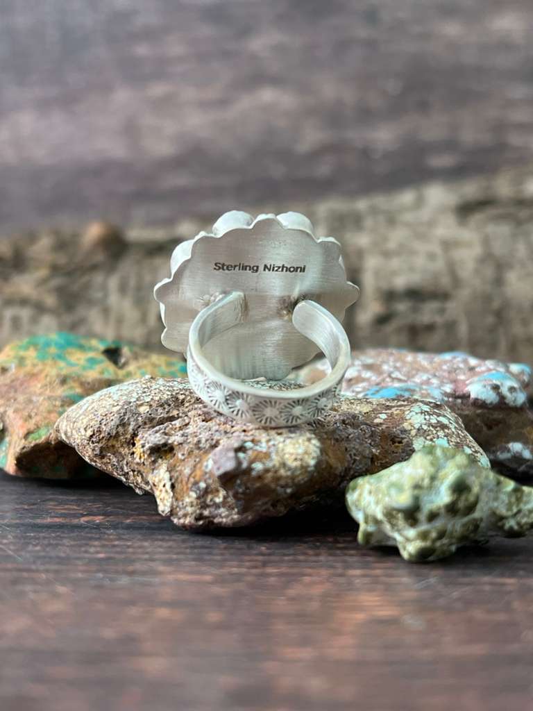 Handmade Sterling Silver Kingman Turquoise with Wildhorse Magnesite Adjustable Rings "Signed Nizhoni"