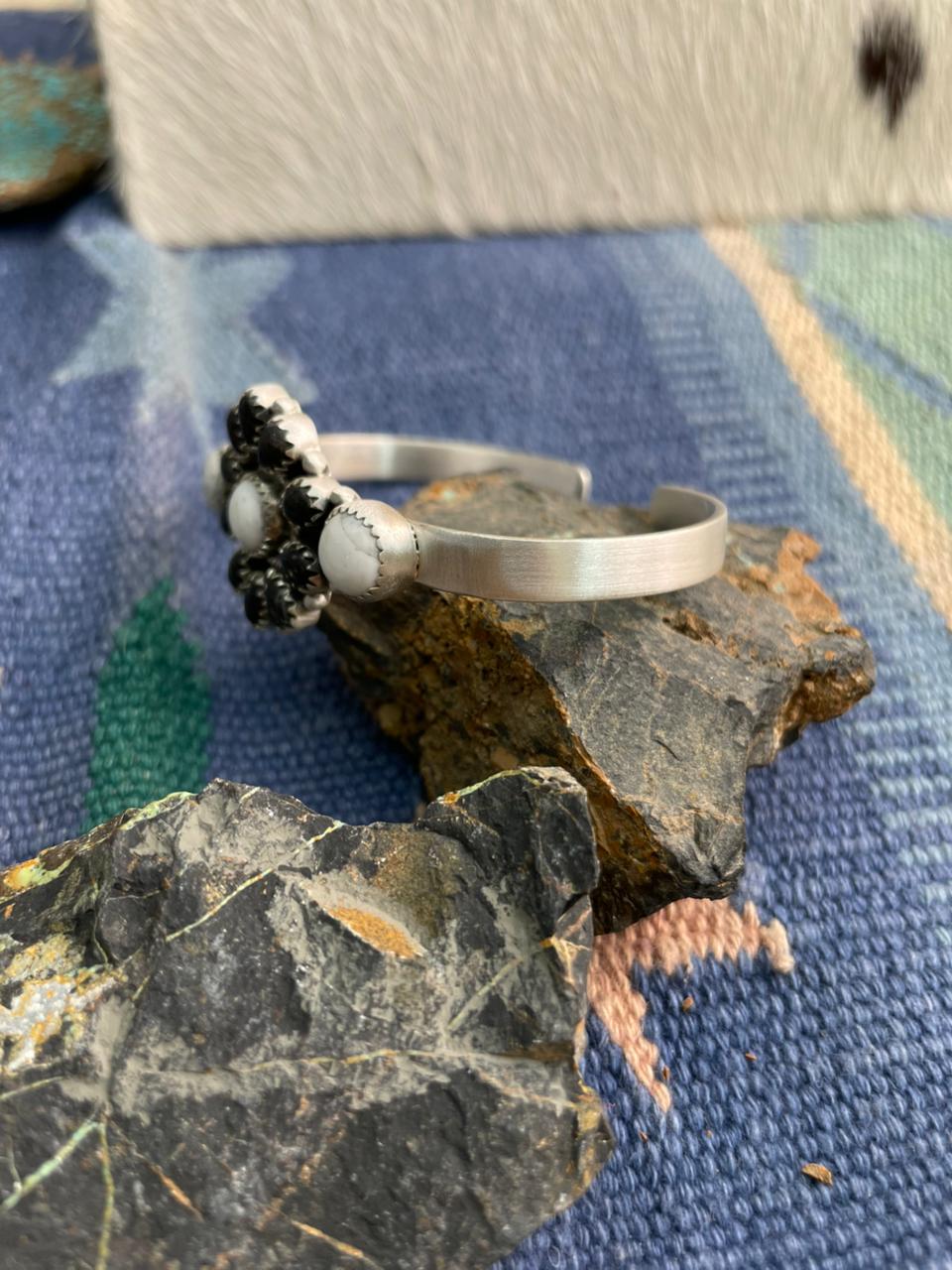 Handmade Sterling Silver White Buffalo Cuff Bracelet "Signed Nizhoni"