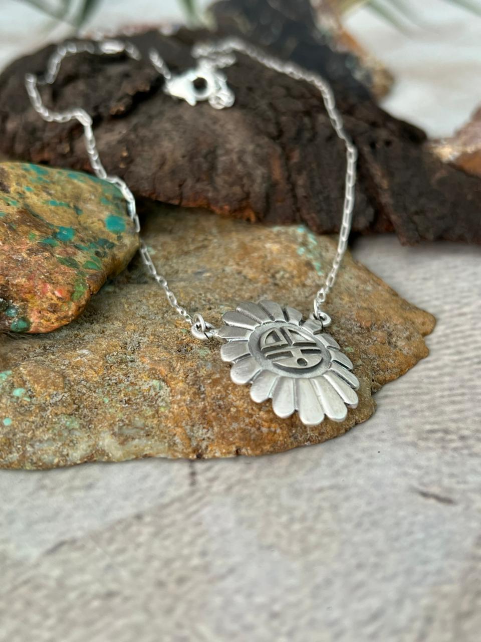 Handmade Sterling Silver Sunface Necklace "Signed Nizhoni"