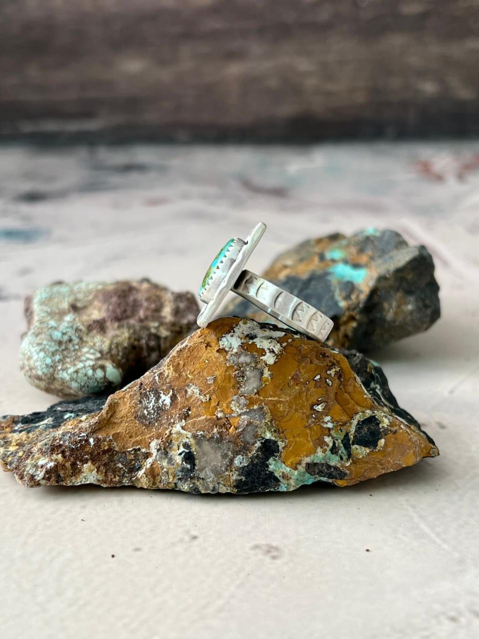 Handmade Sterling Silver Sonoran Mountain Turquoise Adjustable Ring "Signed Nizhoni"