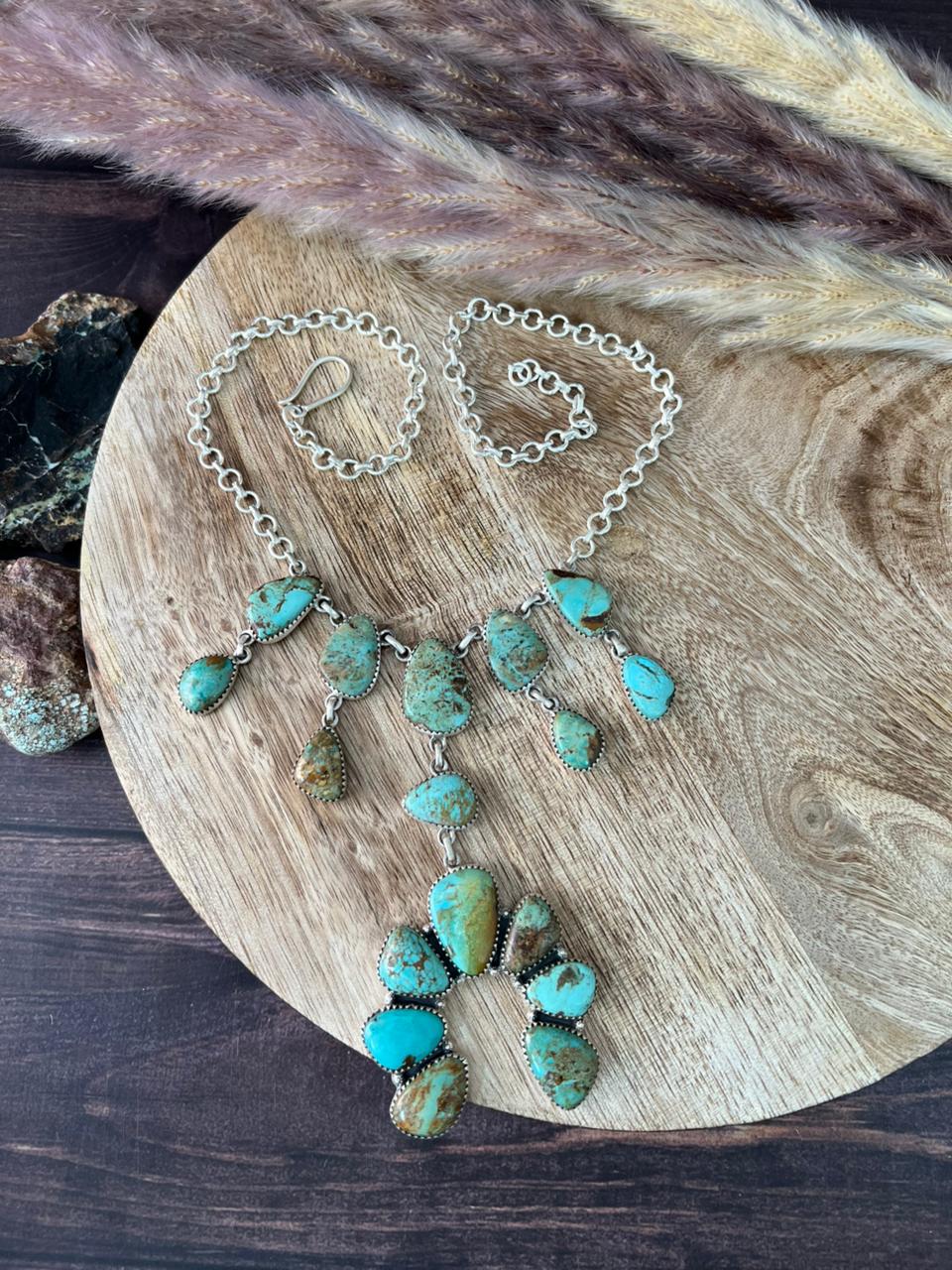 Handmade Sterling Silver Baja Turquoise Collection: Naja Necklace "Signed Nizhoni"
