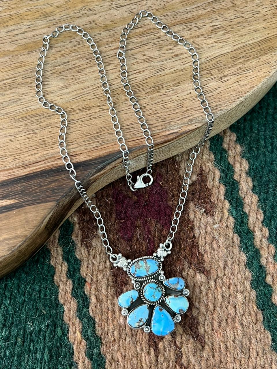 Handmade Sterling Silver Golden Hills Turquoise Necklace "Signed Nizhoni"