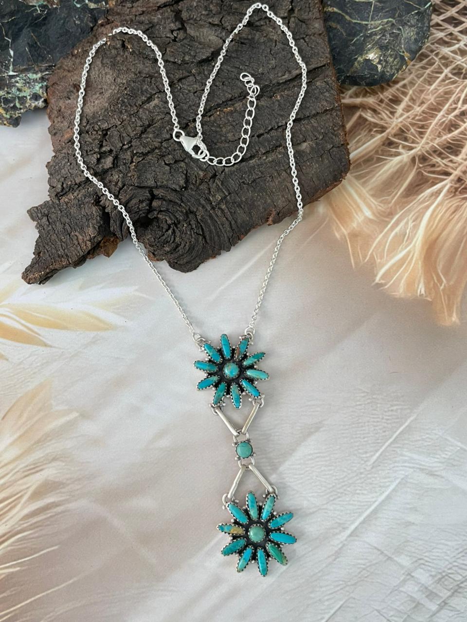 Handmade Sterling Silver Kingman Turquoise Necklace "Signed Nizhoni"