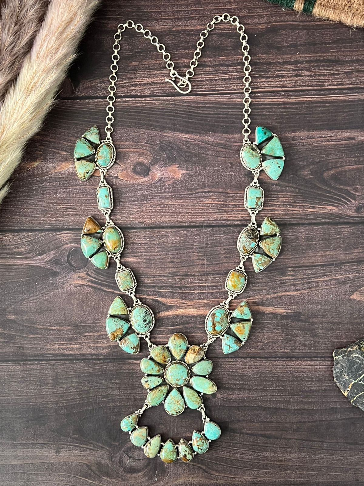 Handmade Sterling Silver Baja Turquoise Collection: Necklace "Signed Nizhoni"
