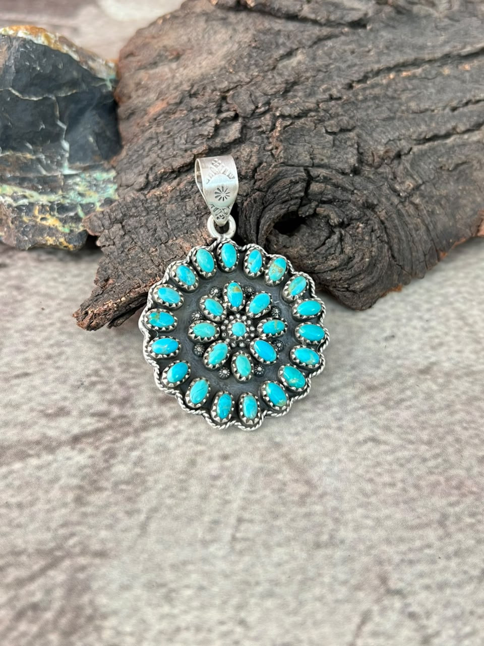 Handmade Sterling Silver Kingman Turquoise Pendant Signed Nizhoni