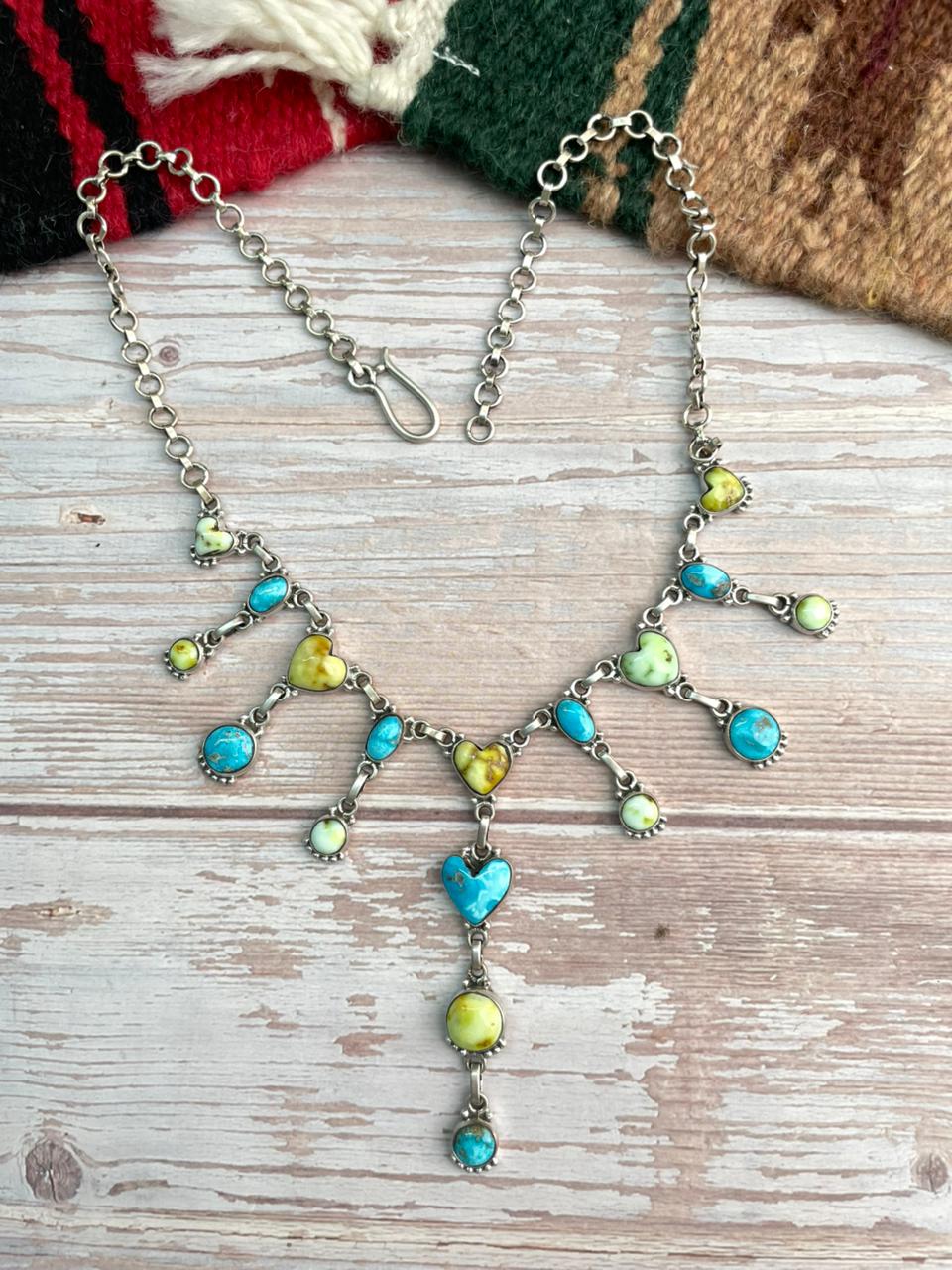 Handmade Sterling Silver Sierra Bella with Palomino Turquoise Collection: Heart Necklace "Signed Nizhoni"