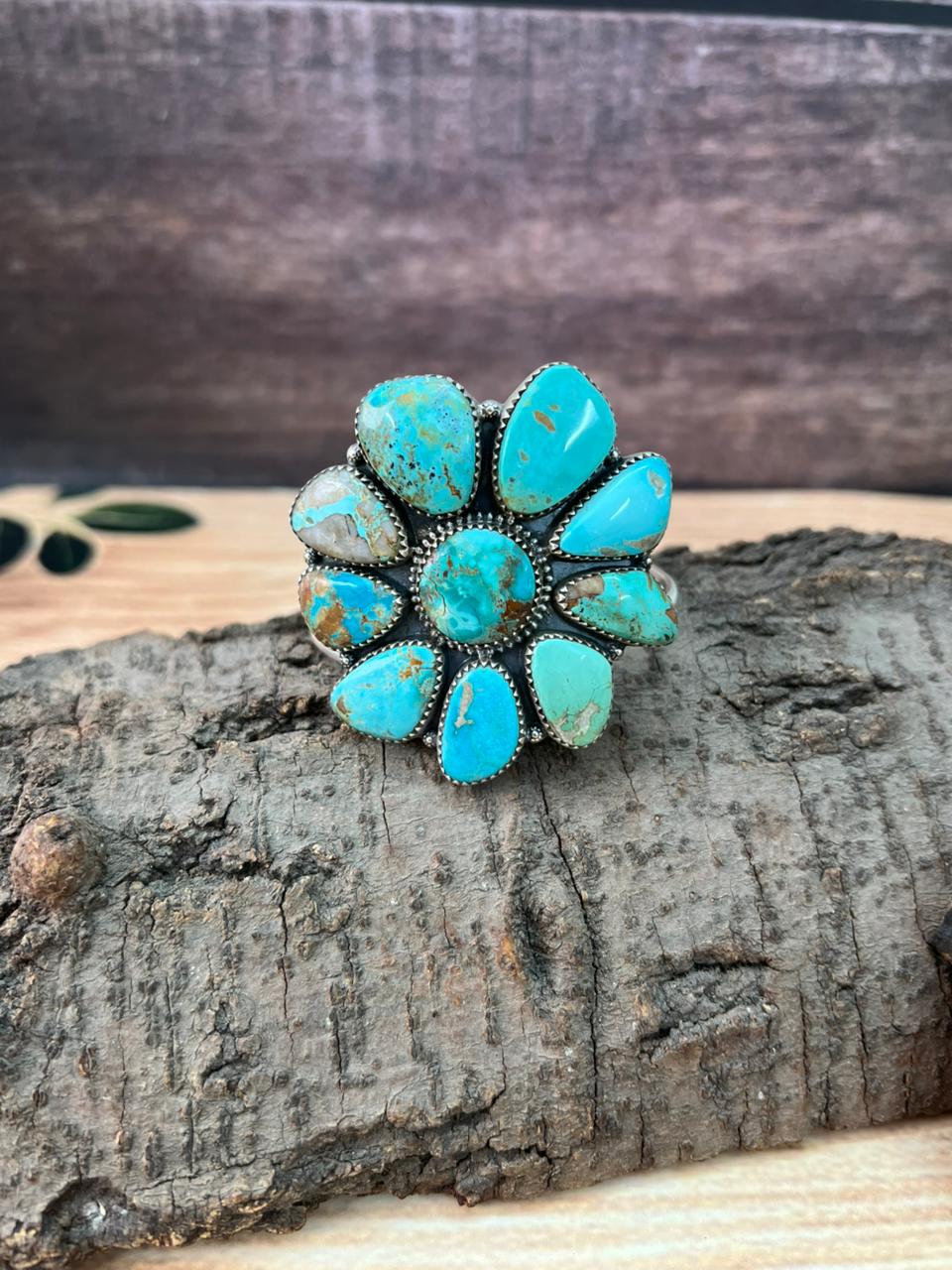 Handmade Sterling Silver Ribbon Royston Turquoise Cuff Bracelet "Signed Nizhoni"