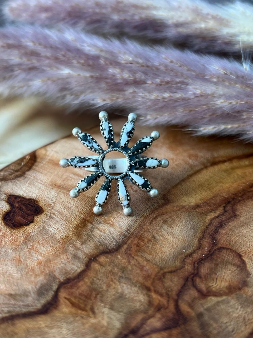 Handmade Sterling Silver White Buffalo Adjustable Ring "Signed Nizhoni"