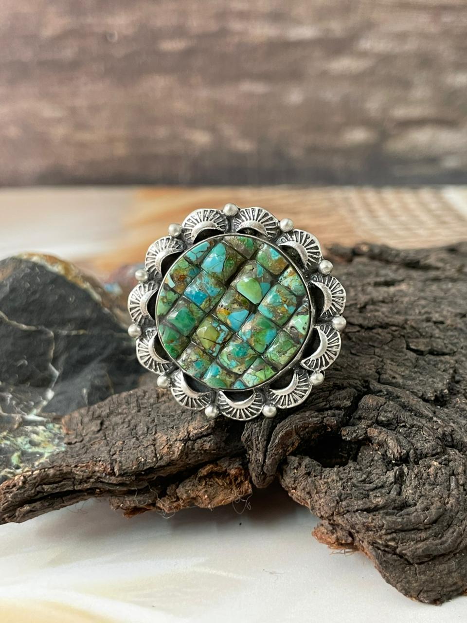 Handmade Sterling Silver Sonoran Cobble Collection: Sonoran Mountain Turquoise Adjustable Ring "Signed Nizhoni"