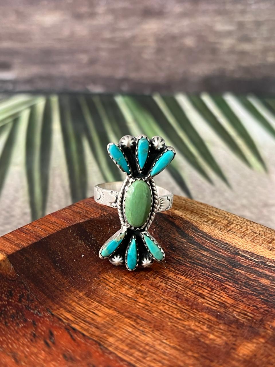 Handmade Sterling Silver Kingman Turquoise Adjustable Ring "Signed Nizhoni"
