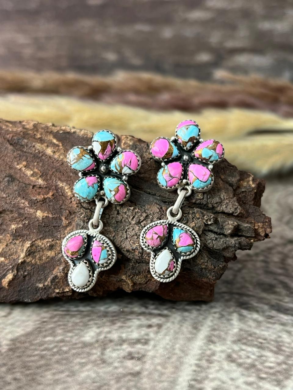 Handmade Sterling Silver Cotton Candy Post Dangle Earrings "Signed Nizhoni"