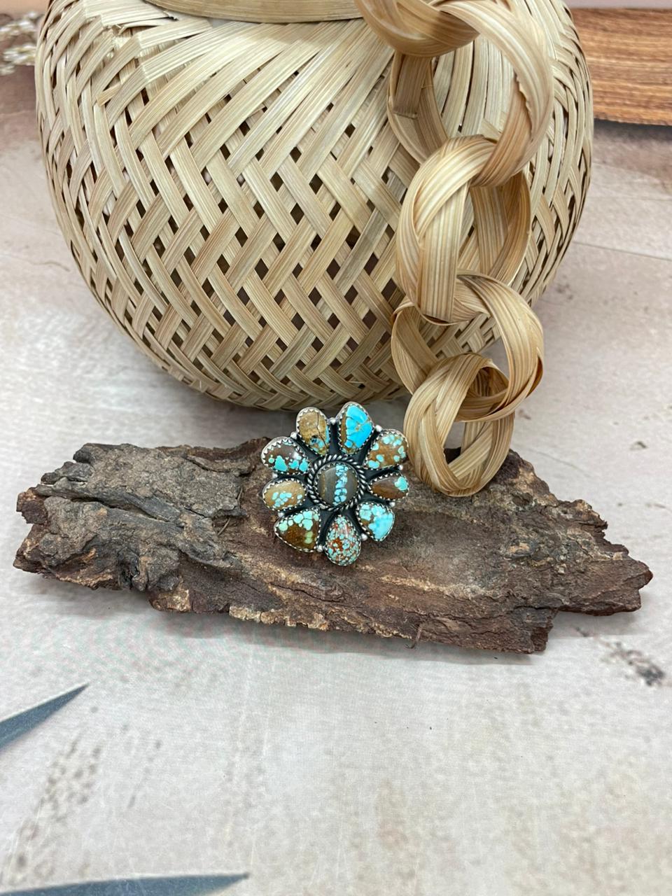 Handmade Sterling Silver Number 8 Turquoise Adjustable Ring With Signed Nizhoni