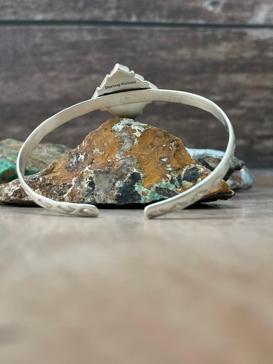 Handmade Sterling Silver Kingman Turquoise Cuff Bracelet "Signed Nizhoni"