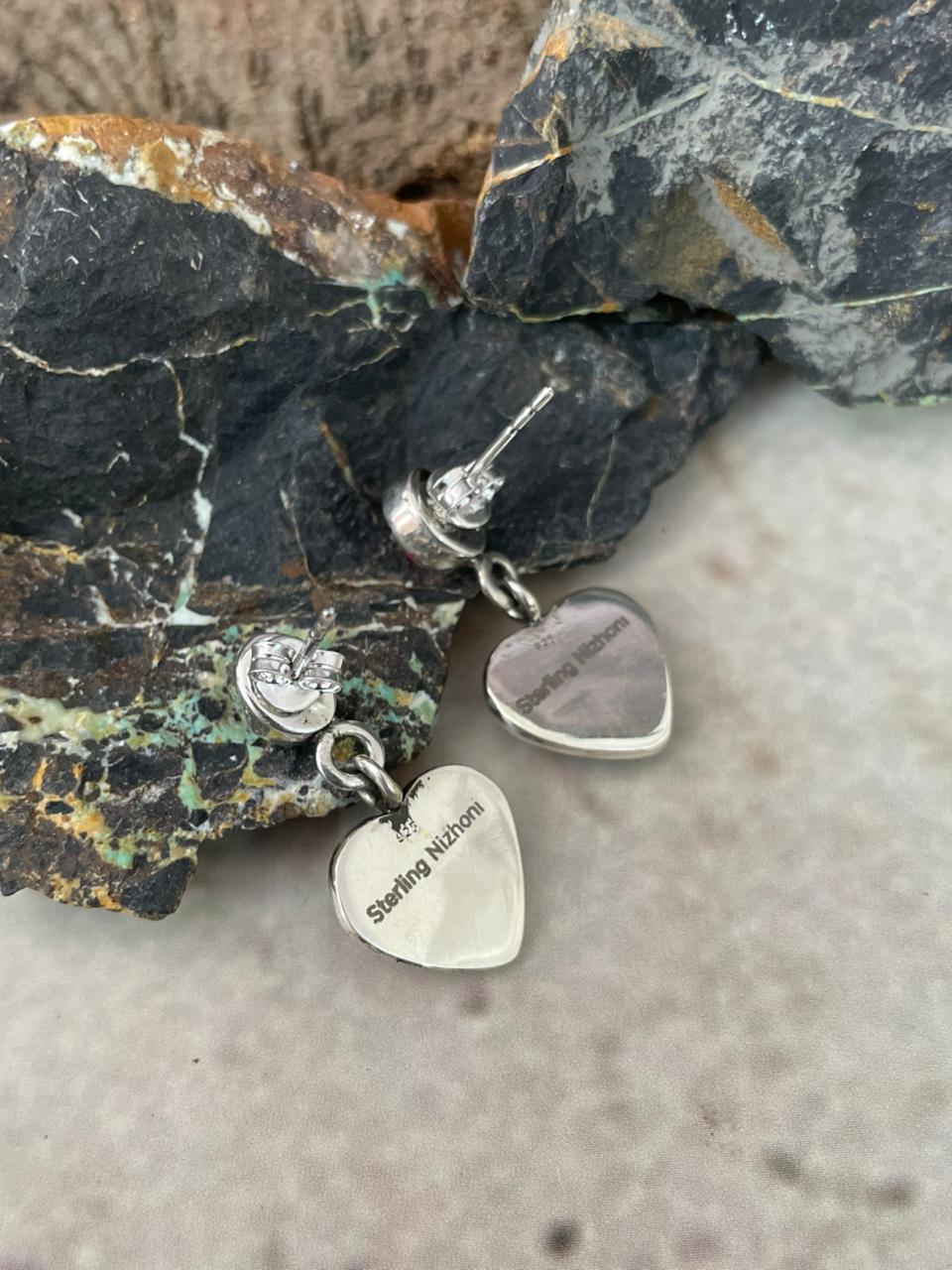 "Heart Collection" Handmade Sterling Silver Hot Pink Post Dangle Earrings "Signed Nizhoni"