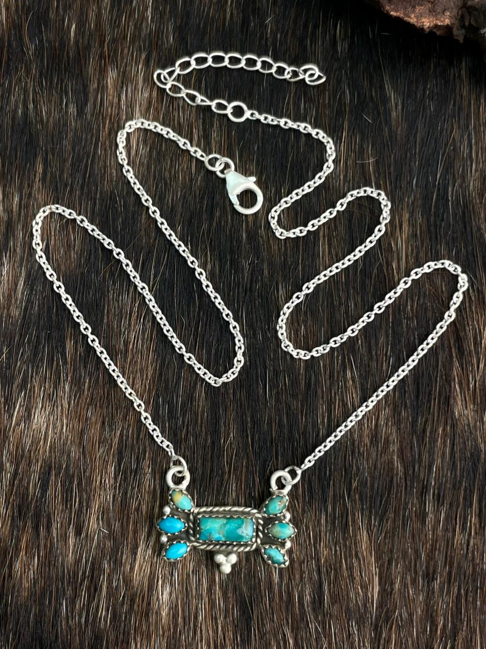 Handmade Sterling Silver Kingman Turquoise Necklace "Signed Nizhoni"