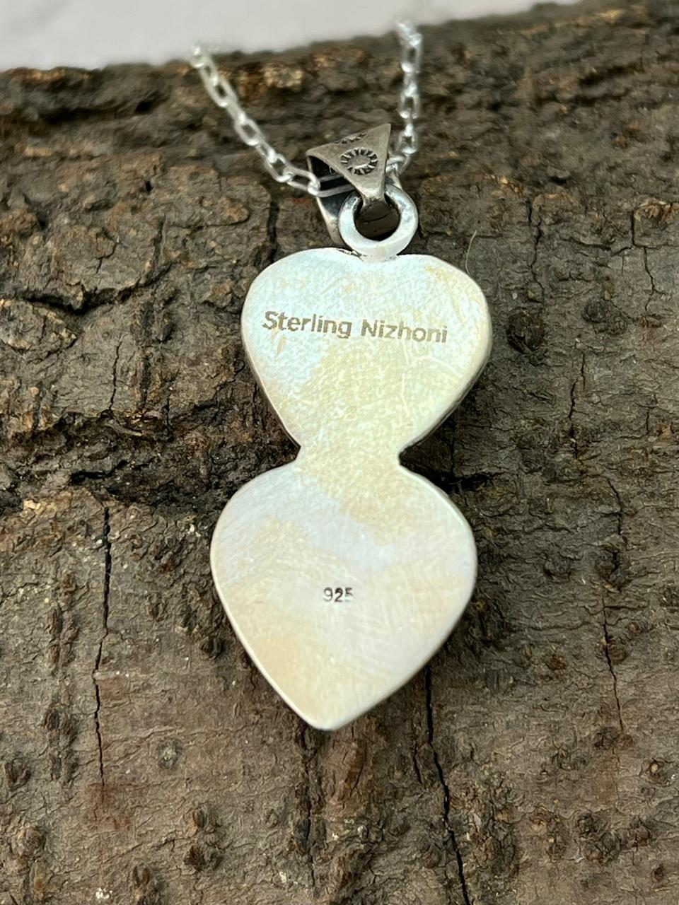 Handmade Sterling Silver Arizona Turquoise Heart Necklace "Signed Nizhoni"