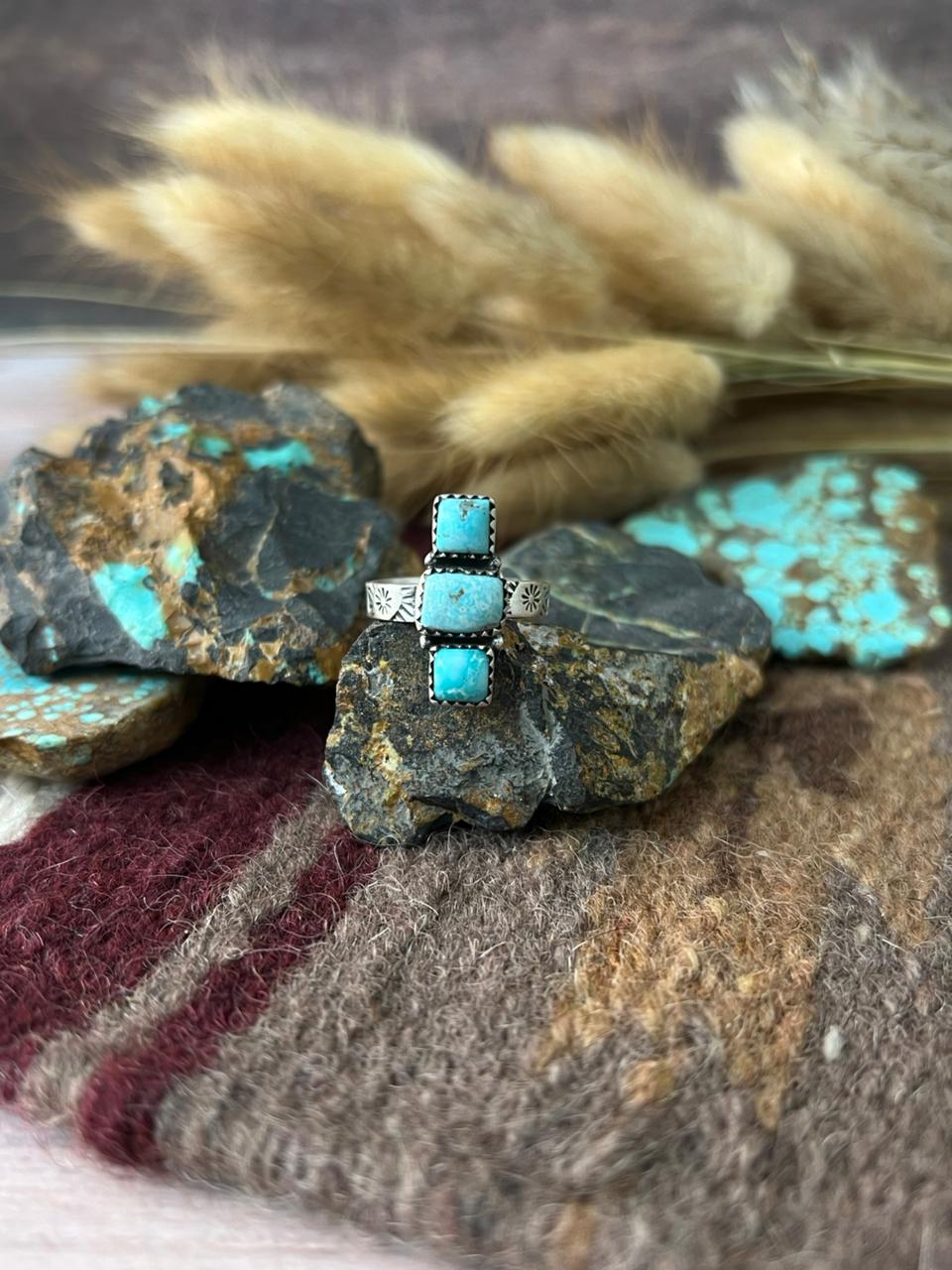 Handmade Sterling Silver White Water Adjusatble Ring "Signed Nizhoni"