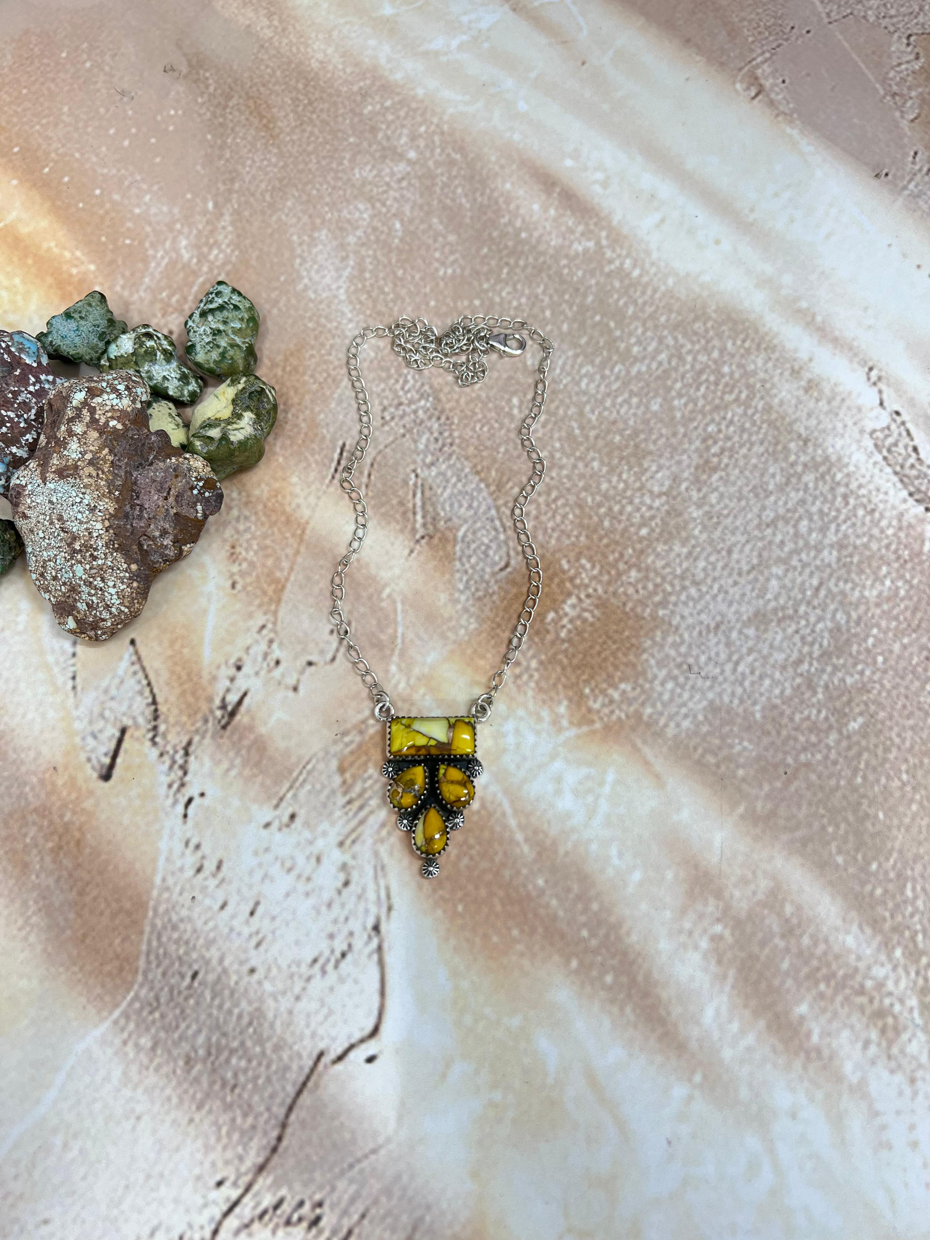 Handmade Sterling Silver Honey Dahlia Necklace with Signed Nizhoni