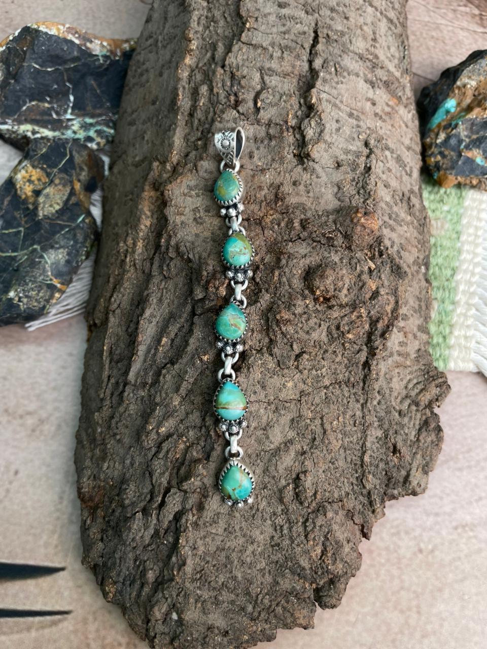 Handmade Sterling Silver Kingman Turquoise Pendant "Signed Nizhoni"