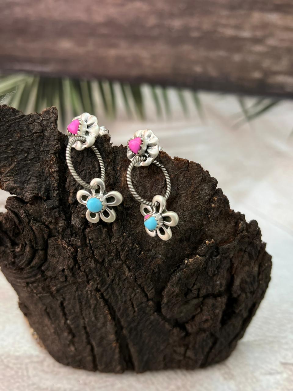 Handmade Sterling Silver Cotton Candy Post Dangle Earrings "Signed Nizhoni"