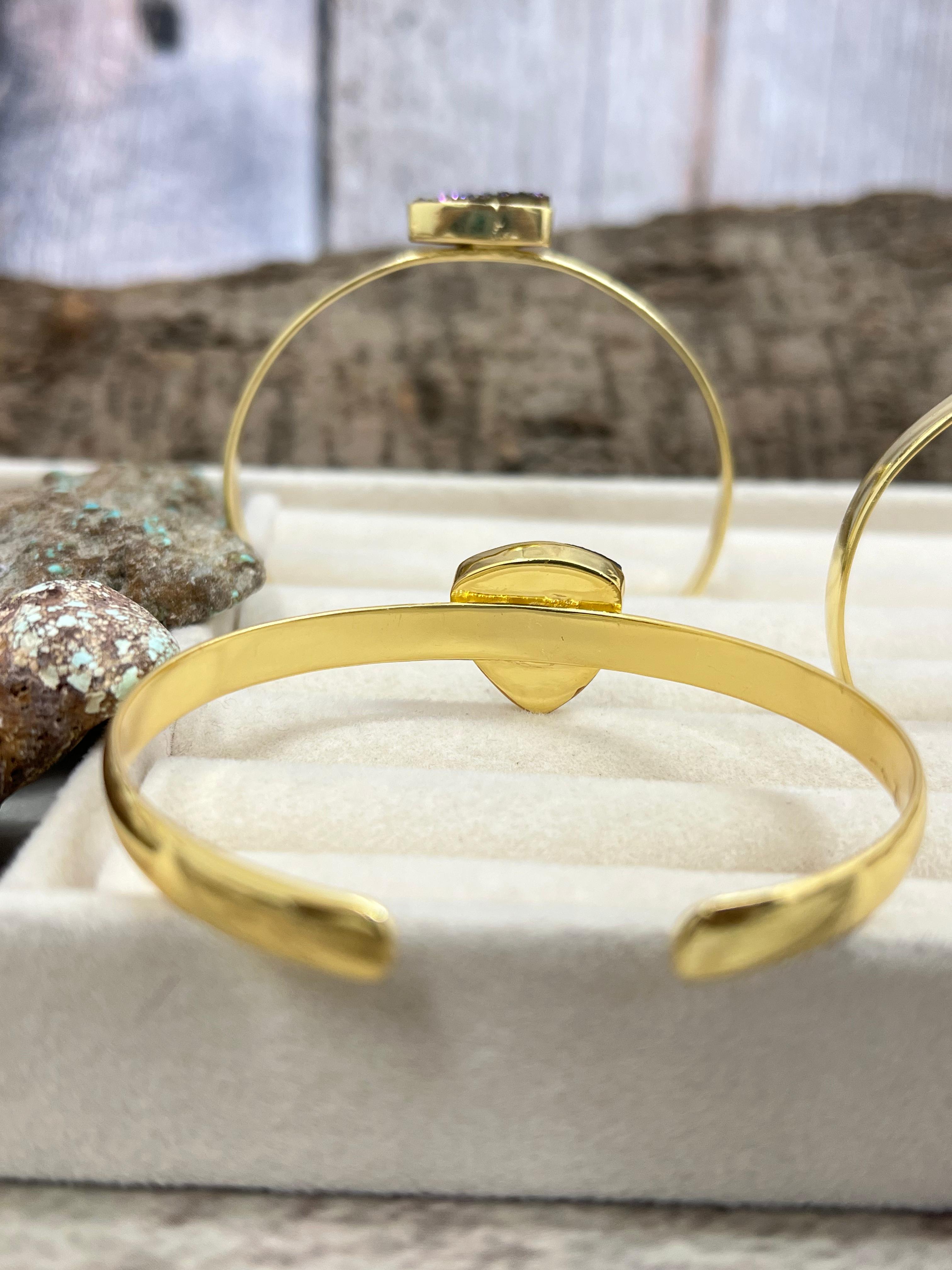 “The Boho Collection” Handmade Natural Gold Plated Druzy Thin Cuff Bracelet